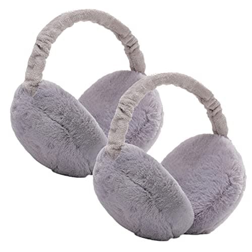 Image of IHCEMIH Ear Muffs, Women Earmuffs Winter Accessories Fluffy Plush Foldable Adults Outdoor Thermal Ear Warmer Skiing Running Ears Covers Protector from Wind Cold Gift for Girls Ladies 2 Pack Grey