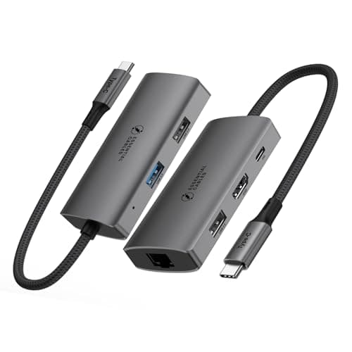 Image of ESSENTIAL CABLES 6-in-1 USB-C Hub, Space Grey Aluminum Multiport Adapter with 100W PD, 4K HDMI, Ethernet, 3 USB Ports for MacBook, HP, Dell Laptops, iPad Pro