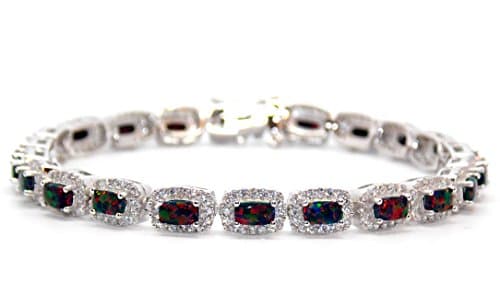 Image of Silver Black Fire Opal And Diamond 14.86ct Tennis Bracelet (925)