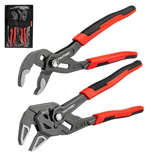 Image of HAUTMEC 2-Piece 250mm Adjustable Pliers Wrench & Water Pump Pliers, Parallel Smooth Jaw & V-Jaw Adjustable Spanner Set, CR-V Steel, Fast Adjustable Tongue and Groove Joint Pliers for Repairs