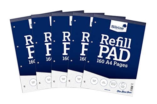 Image of Silvine 160 Page A4 Refill Pad, Head Bound and Punched 4 Holes, White, Ruled 5mm Squares [Pack of 5]