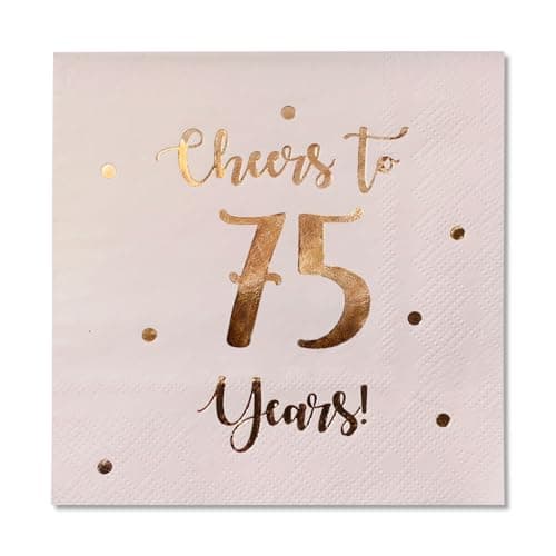 Image of Cheers to 75 Years Cocktail Napkins | Happy 75th Birthday Decorations for Men and Women and Wedding Anniversary Party Decorations | 50-Pack 3-Ply Napkins | 5 x 5 inch folded (Pink)