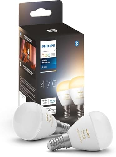 Image of Philips Hue White Ambiance Luster Smart LED Light Bulb 2 Pack [E14 Edison Screw] for Indoor Home Lighting, Livingroom, Bedroom.