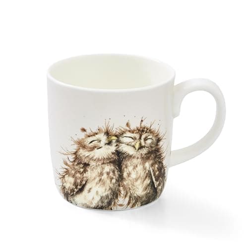 Image of Royal Worcester x Wrendale Designs 'The Twits' Large Coffee Mug - Fine Bone China White Mug with Handle, Featuring Owl Illustrations by Artist Hannah Dale, Dishwasher & Microwave Safe, 400ml