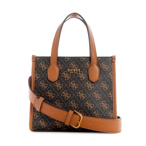 Image of GUESS QN866577 Women's Silvana Mini 2 Logo Handle Fla Bags (Choco Brown, One Size)