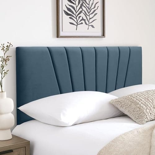 Image of HB-1 Headboards for Beds – Sunrise 24'' Divan Bed Headboard – Headboards for Divan Beds, Bedroom & Hotel Furniture, Elegant Soft Plush Fabric Head Board (Sky Blue Plush, 4FT6 Double)