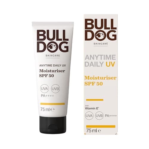 Image of BULLDOG SKINCARE Anytime Daily UV Moisturiser SPF 50 For Men 75 ml, Safflower Seed Extract, Protects & Hydrates Skin, Suitable For All Skins