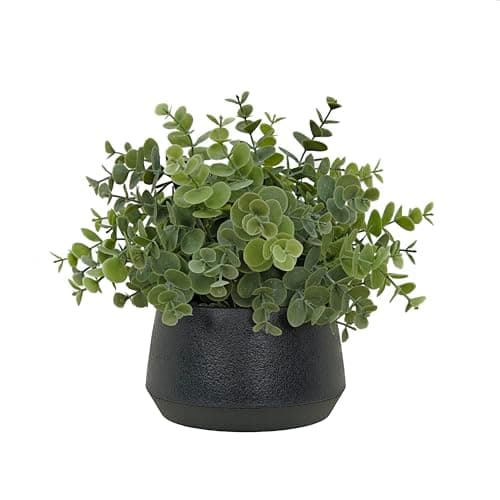 Image of 365 Blooming Decor Artificial Eucalyptus Plant–10.2"x11.4" Luxury Faux Potted Greenery in Black Textured Pot with Real Pebbles, Premium Material, No Assembly, Farmhouse, Coffee Table, Bathroom Decor//
