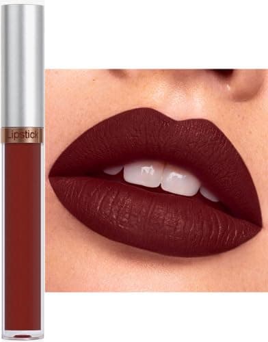 Image of Lipsticks for Women Long Lasting, Matte Dark Brown Red Liquid Lipstick,Waterproof Quick-Drying Non-Sticky Full-Coverage Lip Gloss, Smooth Velvet Lip Gloss Lip Stain