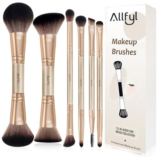 Image of ALLFYL Professional 6 Pairs Dual-Ended Makeup Brush Set, Powder Blush Foundation Contour Eyeshadow Lip Brush Kit, Travel Friendly Cosmetic Brushes with Gift Box for Women, Makeup Lovers & Beginners