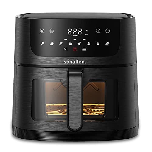 Image of Schallen Digital Air Fryer Healthy Eating Low Fat Large Fast Cooking Machine with Touch Screen, Grill Rack, Adjustable Temperature & 60 Min Timer, Glass Window, Black (6L)