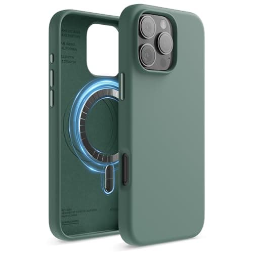 Image of elago Magnetic Silicone Case Compatible with iPhone 16 Pro Max Case 6.9 Inch Compatible with All MagSafe Accessories - Built-in Magnets, Soft Grip Silicone, Shockproof (Midnight Green)