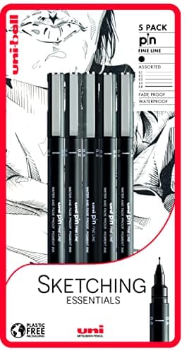 Image of uni-ball PIN Fine Line, Black Assorted Sizes 0.1 mm to 0.8 mm, Dries Instantly (Pack of 5 Pens)