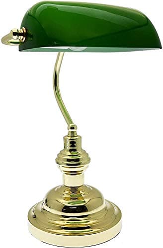 Image of Trendi 15" Retro Classic Bankers LAMP Table Desk Light Antique Brass TILT Green Shade