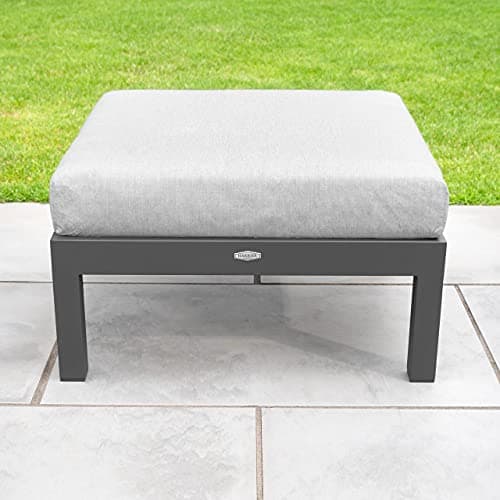 Image of Harrier Large Ottoman Stool – Footstool Pouffe with Padded Seat Cushion [Single or Pair] – Rattan or Aluminium Outdoor Patio Furniture – Grey (Alu [75cm x 75cm], Single)