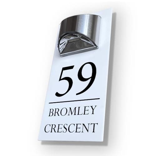Image of House Numbers Plaques With Solar Light Door Number Plaques For Wall Custom House Number Signs (White & Modern Text)