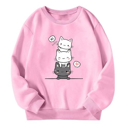 Image of Generisch Autumn and Winter Sweatshirt for Girls with Letter Print and Crew Neck and Long Sleeves, pink, 3-4 Years