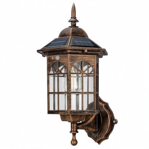 Image of SUNNYNEST Solar Wall Lights Outdoor Brown 1 Pack with Motion Sensor, Vintage Solar Lantern Wall Light, 3 Lighting Modes IP65 Waterproof Solar Garden Lights for Patio Porch [Energy Class A]