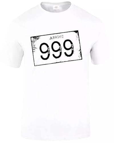Image of 999 Nine Punk Men's T-Shirt Skull Biker Glam Rock Band Punk Stiff Rock Top Tee(White,3XL)