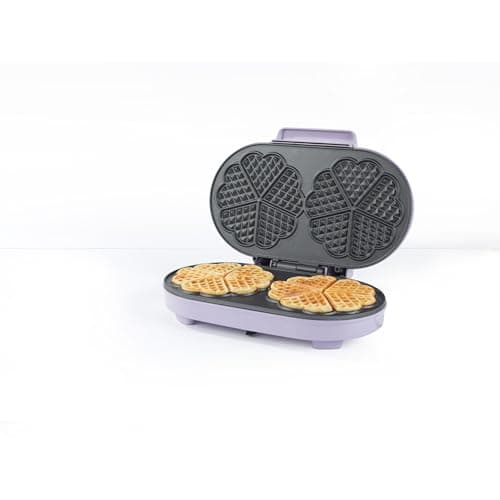Image of Giles & Posner Double Heart Waffle Maker - 34cm Aluminium Non-Stick Plates, PFAS-Free, Adjustable Temperature Dial, Power/Ready Indicator Lights, 1400 W, Purple, Sorbet Collection