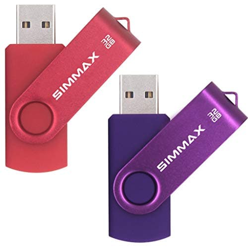 Image of SIMMAX USB Flash Drives 2 Pack 32GB Memory Stick Swivel Design Thumb Drive USB Stick (32GB Red Purple)