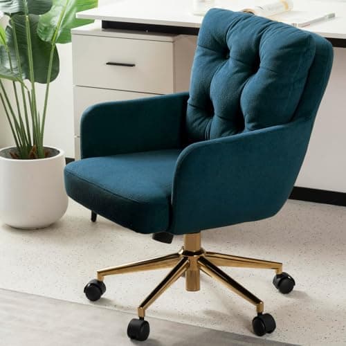 Image of TQHOQ Velvet Desk Chair Blue, 360° Swivel Armchair Cute Sweet Style, Upholstered Computer Chair for Home Office, Study Room, Height Adjustable with Casters and Cushion