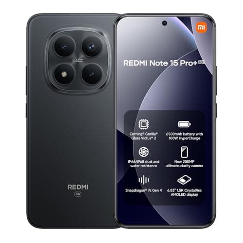 Image of XIAOMI Redmi Note 15 Pro+ 5G Smartphone 8GB+256GB, Snapdragon® 7s Gen 4, 200MP Ultimate-clarity Camera, 6.83" 120Hz Amoled Display, 6500mAh Battery, Black (2 Years Warranty+No In-box Charger)