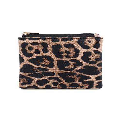 Image of AfitLulu Small Coin Purses for Women and Girl, Fashion Leopard Print Pattern Coin Wallet Portable Leather Coin Purse with 1 Zipper Pocket for Coin Credit Card Folded Bills ID Key (Brown)