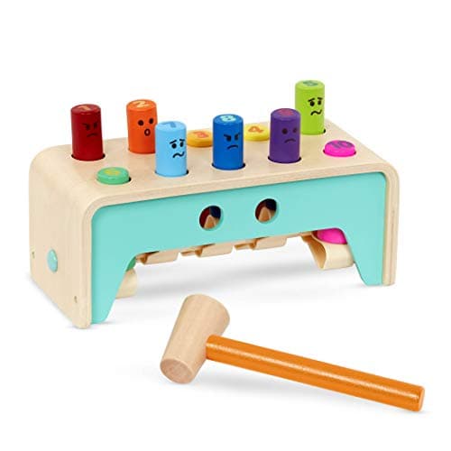 Image of Battat – Wooden Hammer Toy for Kids, Toddlers – Pounding Bench with Pegs and Mallet – Colorful Developmental Toy – 1 Year + – Pound & Count Bench