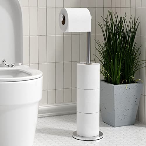 Image of Free-standing Toilet Roll Holder, Stainless Steel Bathroom Roll Holder Stand, Anti Rust Pedestal Toilet Paper Storage Dispenser
