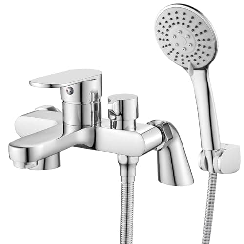 Image of Bath Taps with Shower Attachment Bath Mixer Taps with Shower Head Modern Single Lever Bathroom Mixer Tap Deck Mounted Tub Tap Set 180mm Chrome Brass,3 Mode Handshower, 1.5m Shower Hose