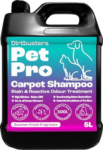 Image of Dirtbusters Pet Pro Carpet Cleaner Shampoo Solution (5L) Deep Cleaning Stain Remover With Odour Neutraliser To Remove Dog & Cat Urine, Makes 500L Of Carpet Cleaner Solution