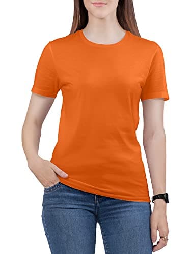 Image of Love My Fashions Women's Round Neck Short Sleeves Plain Cotton T-Shirt Orange