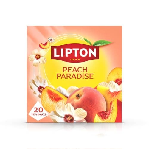 Image of Lipton Peach Paradise Fruit Infusion Herbal Tea Bags - Peach & White Hibiscus, 20 Plant-Based Pyramid Bags, Caffeine-Free, Natural Flavours.