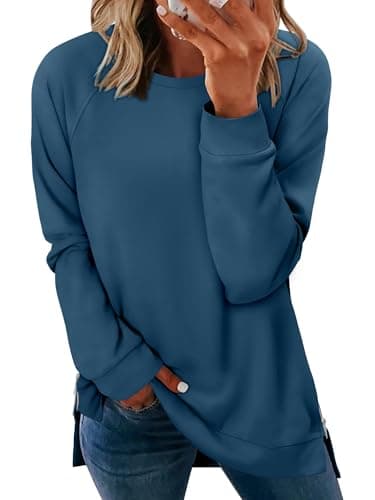 Image of CHICZONE Womens Oversized Sweatshirts Ladies Side Zip Casual Pullover Tops Long Sleeve Crewneck Jumpers A Blue