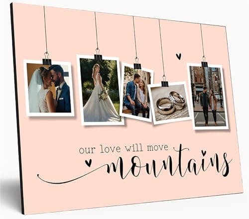 Image of Personalised Love Collage Wooden Wall Art A4 Photo Print 6mm MDF Gift for Valentine's Day Weddings Anniversaries Couples Romantic Gift
