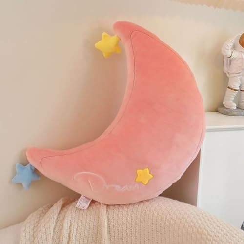 Image of NatureMan Moon Rainbow Cloud Cushion - Soft Plush Shaped Pillow, Nursery Decor, Bedside Sofa Sleeping Pillow, Kids Cute Candy Color (Moon)