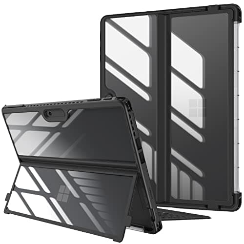 Image of FINTIE Hybrid Case for Microsoft Surface Pro 11/10 / 9 (2024-2022) 13 inch, Shockproof Clear Cover with TPU Rugged Frame Compatible with Original Keyboard and Kickstand, Black