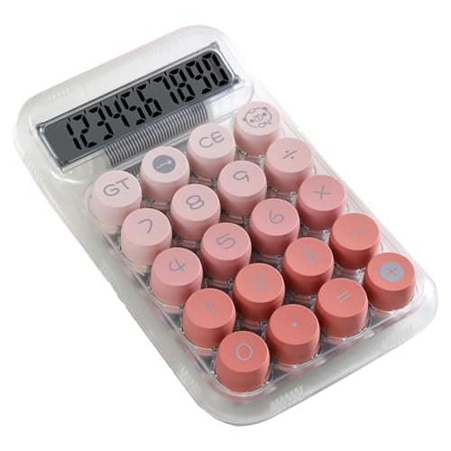 Image of Domary Cute Transparent Desktop Calculator with Large Buttons and Clear Digital Display Simple Basic Mechanical Calculator for Students Office School Supplies Plastic 95 X 150mm (Pink)