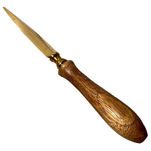 Image of Thorness Wooden Handle Letter Opener, Brass-Plated Split File, Envelope Opener for School, Home, and Office Use