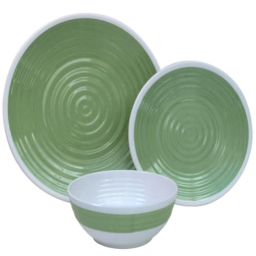 Image of Premium 12pc Melamine Plate and Bowl Dinner Set Camping Tableware (Lime)