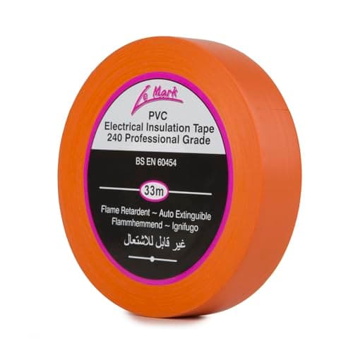 Image of Le Mark Orange PVC Electrical Insulation Tape - 33m x 19mm, Flame Retardant, RoHS & BS EN 60454-2 Compliant, Water & Abrasion Resistant, Easy Unwind & Tear, Professional Grade