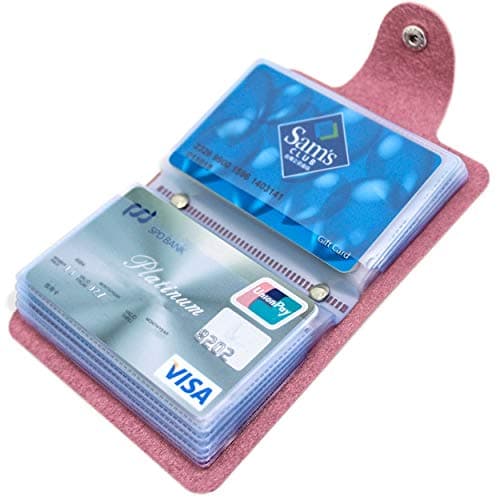 Image of Mocasor Soft Leather Credit Card Holder for Men & Women Bank Card Case with 24 Durable Plastic Insert Slots Slim Pocket Wallet ID Card Organiser Business Card Case Purse (Pink)