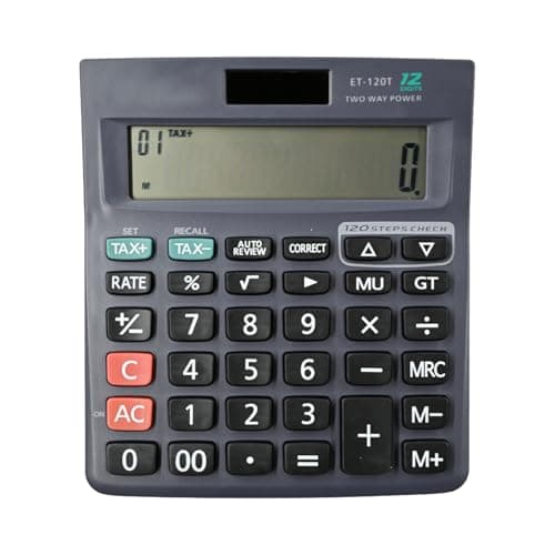 Image of Tax Calculator with Large Buttons, Desk Calculator with Tax and Check Function,12 Digits 2-line LCD,Dual Solar Power and Battery for School Office Business Home Daily Use