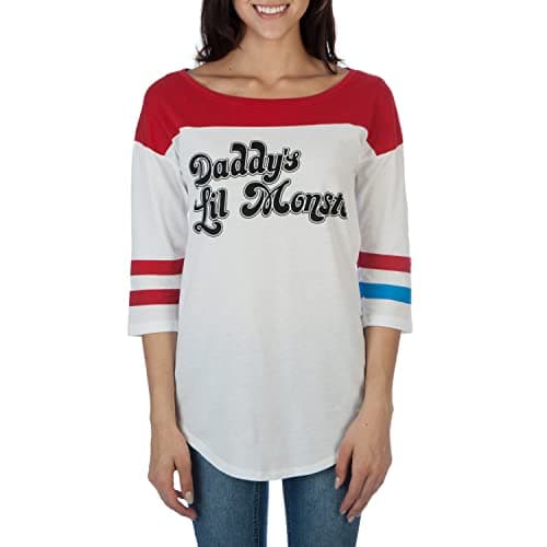 Image of Official DC Comics Suicide Squad Harley Quinn Daddy's Lil Monster Women Baseball T Shirt White Small - UK 8 White