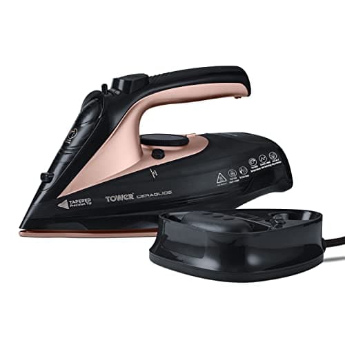 Image of Tower Cordless Steam Iron 2400W, Corded or Cordless Use for Flexible Ironing, 180g Steam Boost, Ceramic Soleplate for Smooth Glide, 360ml Tank, Purple (T22008)