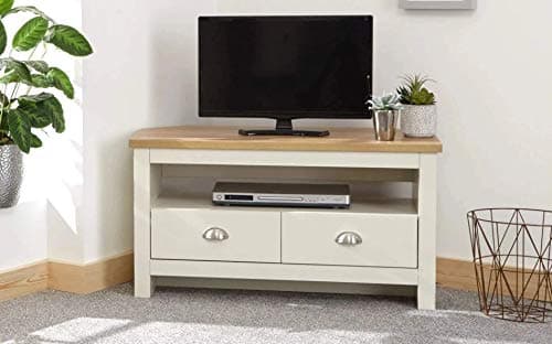 Image of GFW Lancaster Wood Corner TV Cabinet With Shelf & Drawers, Cream, H 51cm x W 95cm x D 45cm
