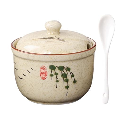 Image of TuYines Ceramic Sugar Bowl with Lid and Spoon, Spice Jars with Lid for Sugar, Salt, Cheese