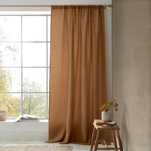 Image of Pineapple Elephant Muscat Waffle 140x183cm Slot Top Voile Curtain Panel Caramel