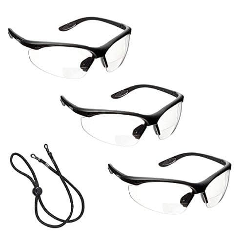 Image of voltX 3 x Constructor' BIFOCAL Reading Safety Glasses (Clear +1.5 Dioptre) UKCA & CE EN166f Certified/Cycling Sports Glasses – Wraparound Style – Includes Safety Cord with headstop + UV400 Lens